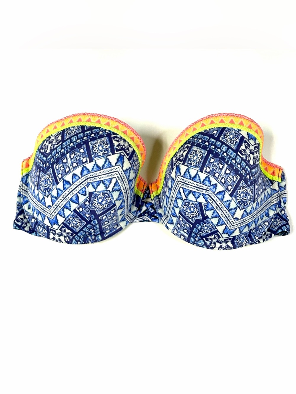 Y2K Victorias Secret 34DD Beach Bandeau Bikini Top Blue 7M7 Underwire #1857